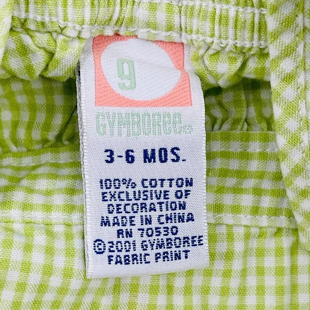 Gymboree Gingham Embroidered Romper Size 3-6 M Tropical Flamingo Palm Tree‎